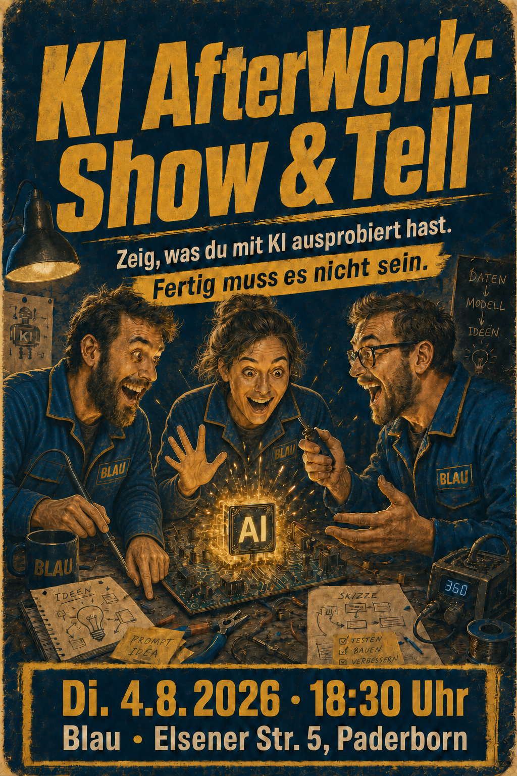 Plakat für KI After Work Show & Tell am 4. August 2026 in Paderborn